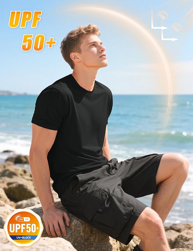 KEFITEVD Men's Short Sleeve UPF 50+ Sun Protection Shirts Quick Dry Rashguard Swim Shirt SPF Workout Fishing Athletic T-Shirt
