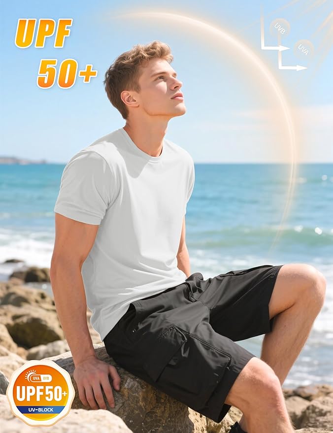 KEFITEVD Men's Short Sleeve UPF 50+ Sun Protection Shirts Quick Dry Rashguard Swim Shirt SPF Workout Fishing Athletic T-Shirt