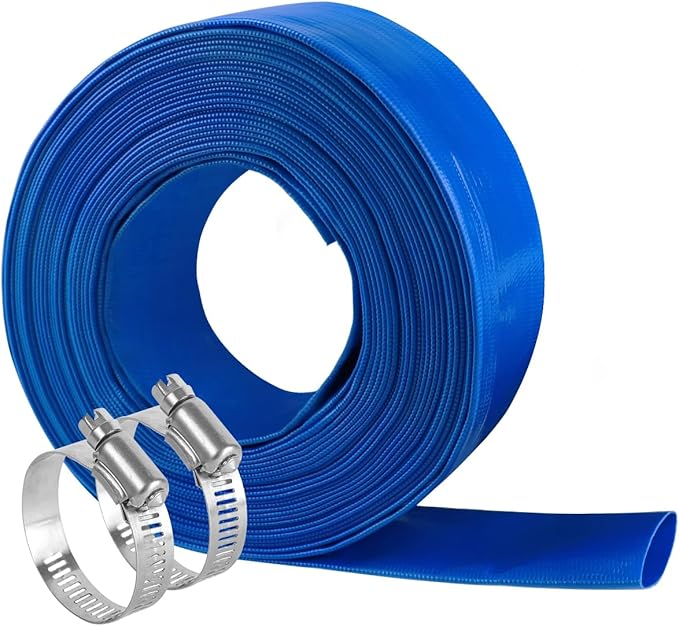 Eastrans 2.5" x 25 FT Blue PVC Lay-Flat Backwash Hose for Swimming Pools, Heavy Duty Discharge Hose Reinforced Pool Drain Hose, Weather Resistant Ideal for Water Transferring