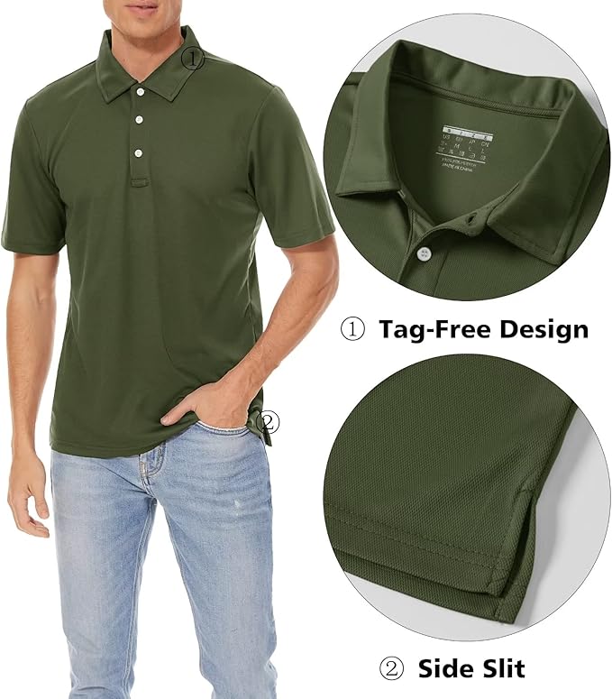 MAGCOMSEN Men's Polo Shirts 3 Buttons Casual Work T Shirts Quick Dry Short Sleeve Golf Shirt Pique Jersey Outdoor Performance