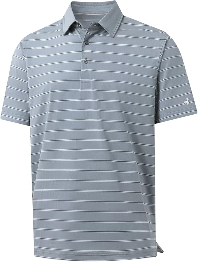 Rouen Polo Shirts for Men Dry Fit Performance Heather Stripe Golf Polo Moisture Wicking Lightweight Breathable Golf Shirts