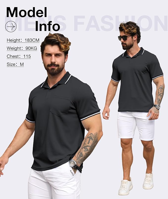 ZITY 3 Pack Men Polo Shirts Short Sleeve with Pocket Sport Wicking Shirts for Men Casual Athletic Collared T-Shirts