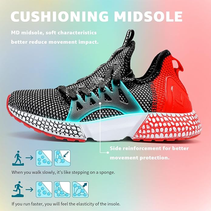 WETIKE Boy's Shoes Mesh Slip on Lightweight Running Sneakers