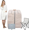 Smartmak Far Infrared Sauna, Full Body One Person Portable SPA Set with Time & Tempreture Remote Control, Heating Foot Pad and Foldable Reinforced Chair (L 27.6’’ x W 31.5’’ x H 37.8’’)- Pearl Pink