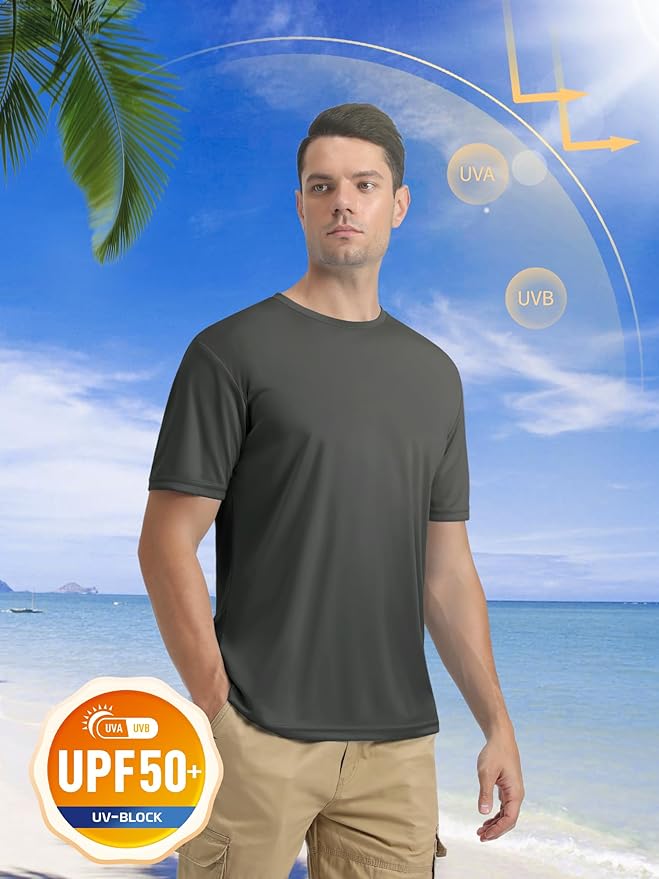 MAGCOMSEN Men's Short Sleeve UPF 50+ T-Shirt Quick Dry Rash Guard Athletic Running Swim Top Tee Performance Water Shirts