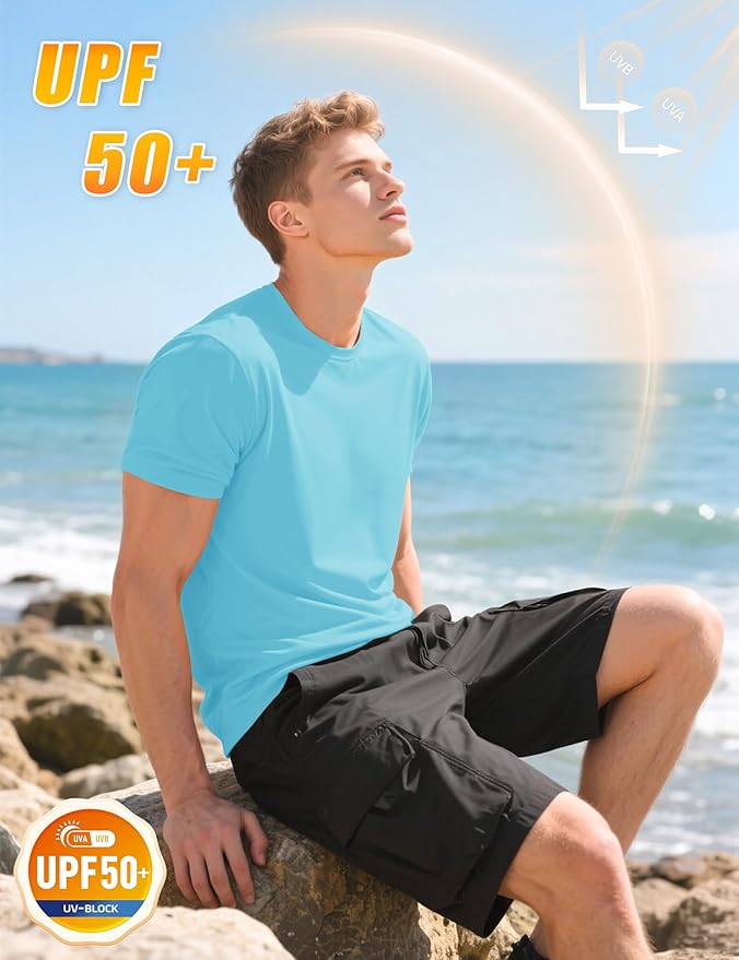KEFITEVD Men's Short Sleeve UPF 50+ Sun Protection Shirts Quick Dry Rashguard Swim Shirt SPF Workout Fishing Athletic T-Shirt