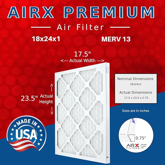 AIRX FILTERS WICKED CLEAN AIR. 18x24x1 Air Filter MERV 13 Electrostatic Pleated Air Conditioner Filter 6 Pack HVAC AC Furnace Filters