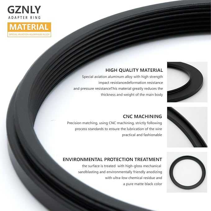 49mm to 55mm Step-up Adapter Rings Filter Adapter Black Metal Step Down Filter Ring Adapter Compatible with All Brand UV CPL ND Camera Lens Filter Stepping Rings (49mm-55mm), (NLY001)