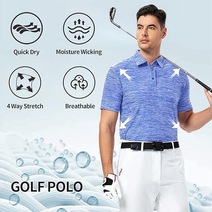 Damipow Premium Golf Shirts for Men Dry Fit Performance Polo Short Sleeve Collared Shirt