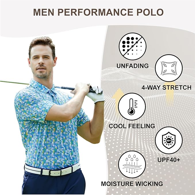 Damipow Premium Golf Shirts for Men Dry Fit Performance Polo Short Sleeve Collared Shirt