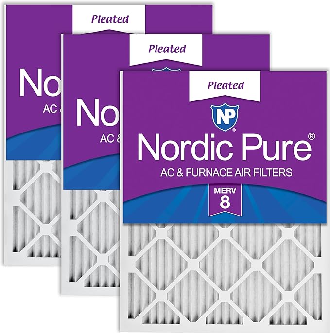 Nordic Pure 16x20x1 (Actual Size: 15 1/2 x 19 1/2 x 3/4) Pleated MERV 8 Air Filters 3 Pack