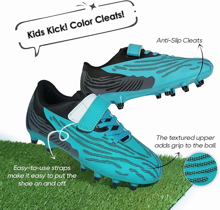 brooman Kids Firm Ground Soccer Cleats Boys Girls Athletic Football Shoes