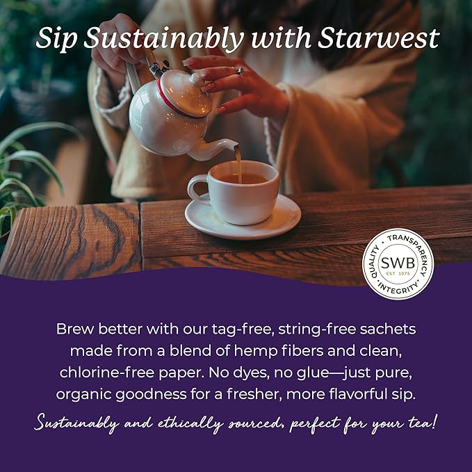 Starwest Botanicals Organic Elderberry Tea - Caffeine Free Herbal Tea Blend, Immune System Support, String Free Sachets, USDA Organic Elderberries & Elder Flower, Non GMO - 20 Tea Bags