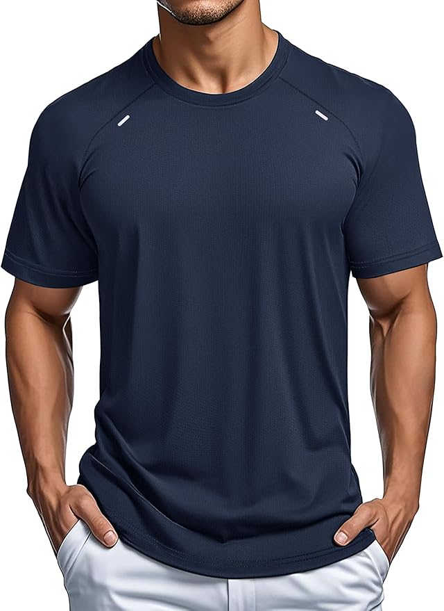 MAGCOMSEN Men's Dry Fit Shirts Mesh Short Sleeve Athletic Lightweight Workout Performance Hiking Shirt