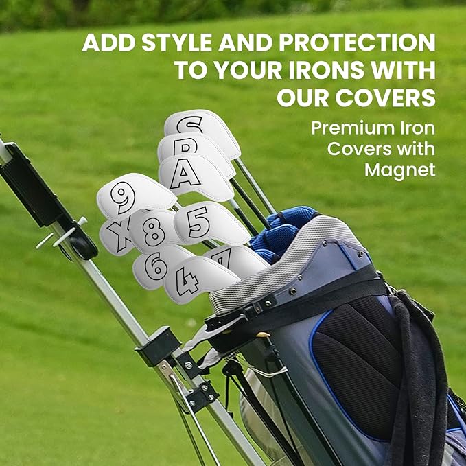 Golf Iron Covers Set Strong Magnetic Closure Value 10 Pack, Double Side Number Synthetic Leather Deluxe Club Headcover, Universal Head Cover Fit Main Irons Clubs for Women Men