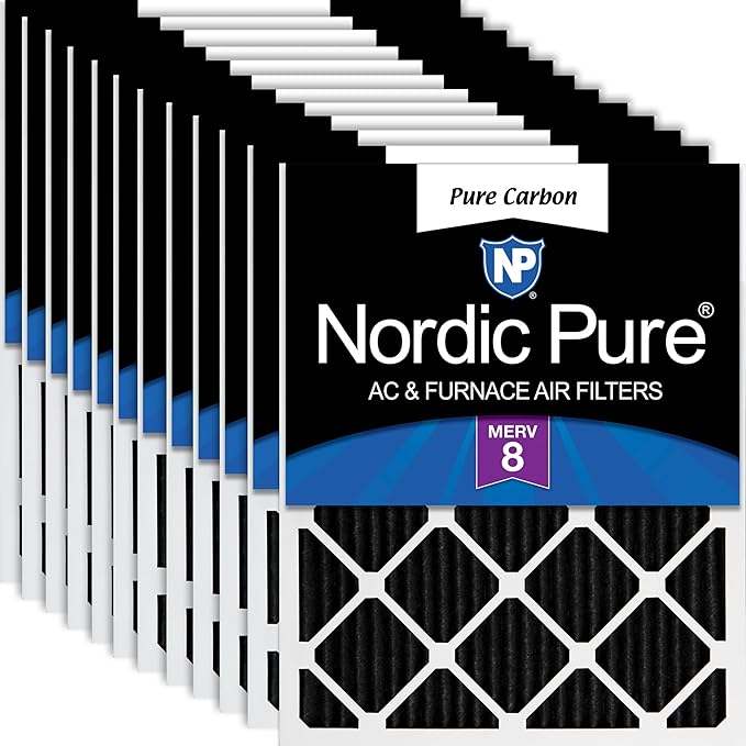 Nordic Pure 16x20x1 (Actual Size: 15 1/2 x 19 1/2 x 3/4) Pure Carbon Pleated Odor Reduction Furnace Air Filters 12 Pack