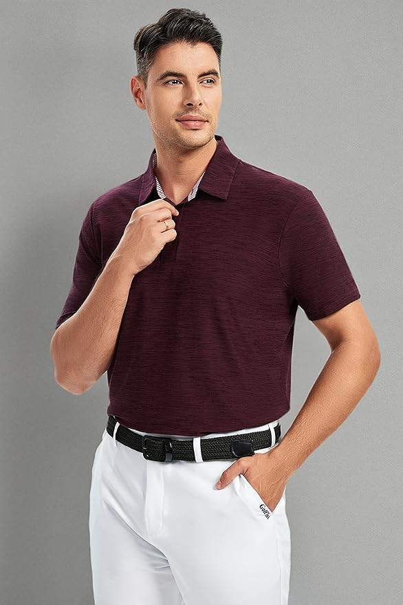Damipow Premium Golf Shirts for Men Dry Fit Performance Polo Short Sleeve Collared Shirt