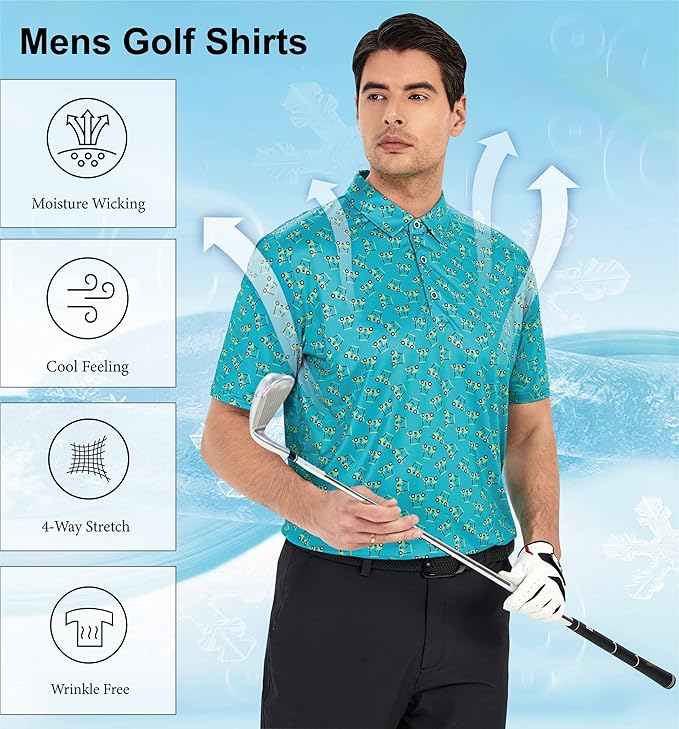 WARHORSEE Golf Polo Shirts for Men Short Sleeve Wrinkle Free 4 Way Stretch Moisture Wicking Performance Collared Tshirts