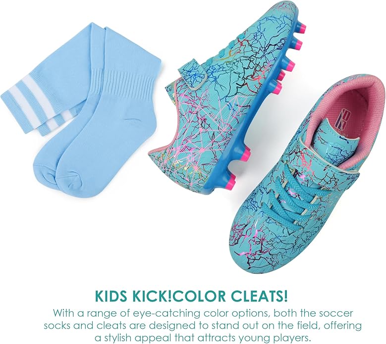 brooman Kids Firm Ground Soccer Cleats Boys Girls Football Cleats with Soccer Socks