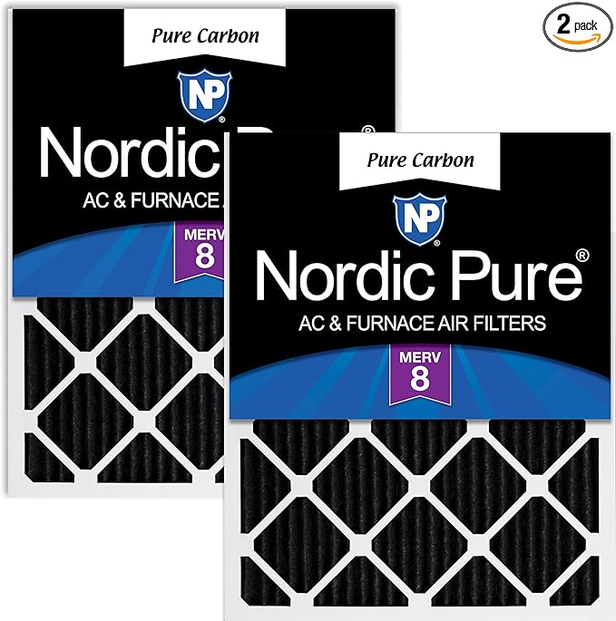 Nordic Pure 25x25x1 (Actual Size: 24 1/2 x 24 1/2 x 3/4) Pure Carbon Pleated Odor Reduction Furnace Air Filters 2 Pack