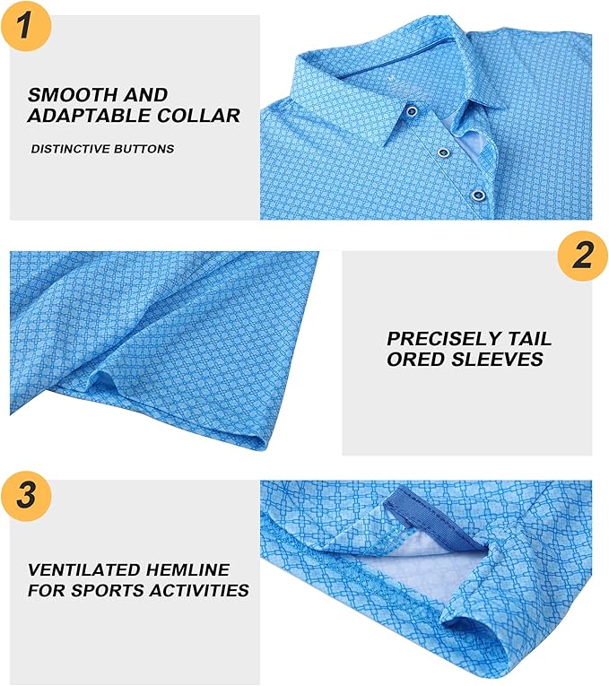 Damipow Premium Golf Shirts for Men Dry Fit Performance Polo Short Sleeve Collared Shirt