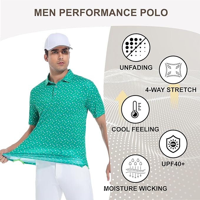 Damipow Premium Golf Shirts for Men Dry Fit Performance Polo Short Sleeve Collared Shirt