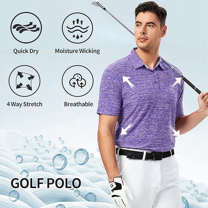 Damipow Premium Golf Shirts for Men Dry Fit Performance Polo Short Sleeve Collared Shirt