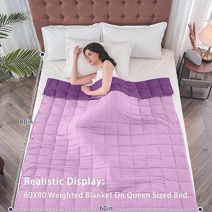 yescool Weighted Blanket for Adults (17 lbs, 60" x 80", Purple) Cooling Heavy Blanket for Sleeping Perfect for 110-130 lbs, Queen Size Breathable Blanket with Premium Glass Bead, Machine Washable