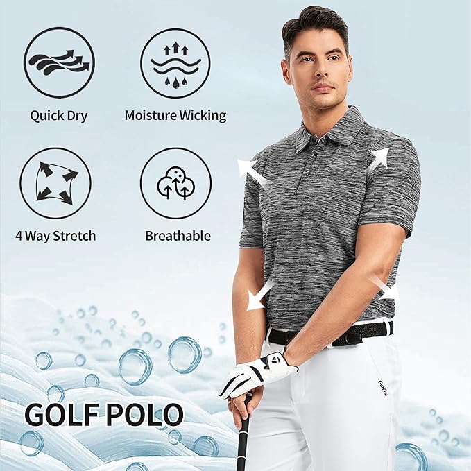Damipow Premium Golf Shirts for Men Dry Fit Performance Polo Short Sleeve Collared Shirt