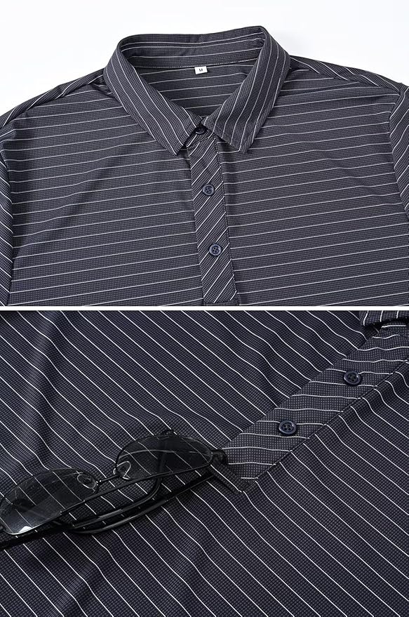 Tyhengta Men's Striped Shirt Short Sleeve Golf Polo Shirts