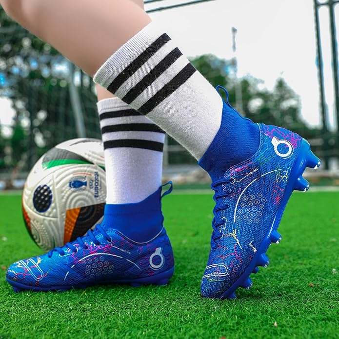 Boys' Soccer Shoes Kids Firm Ground Soccer Cleats Girls Athletic Sneakers Outdoor Turf Football Shoes for Little/Big Kid