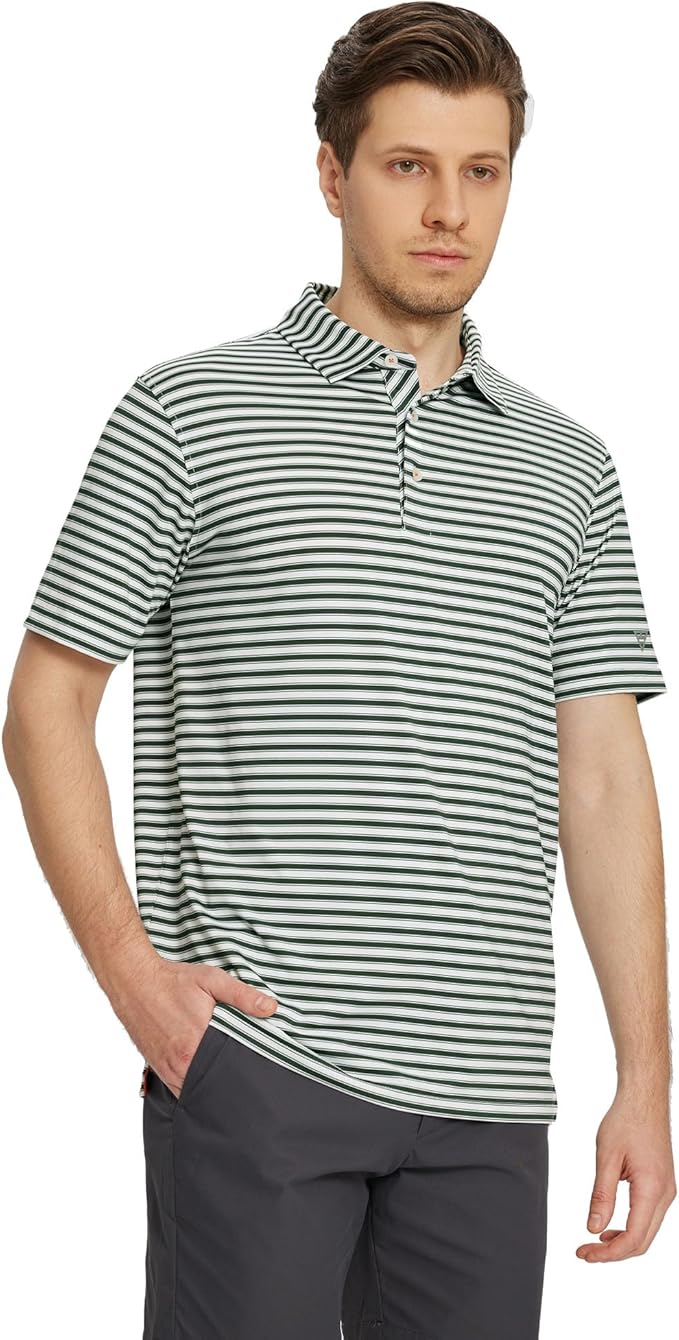 M MAELREG Golf Shirts for Men Short Sleeve Dry Fit Casual Striped Performance Moisture Wicking Collared Mens Polo Shirts
