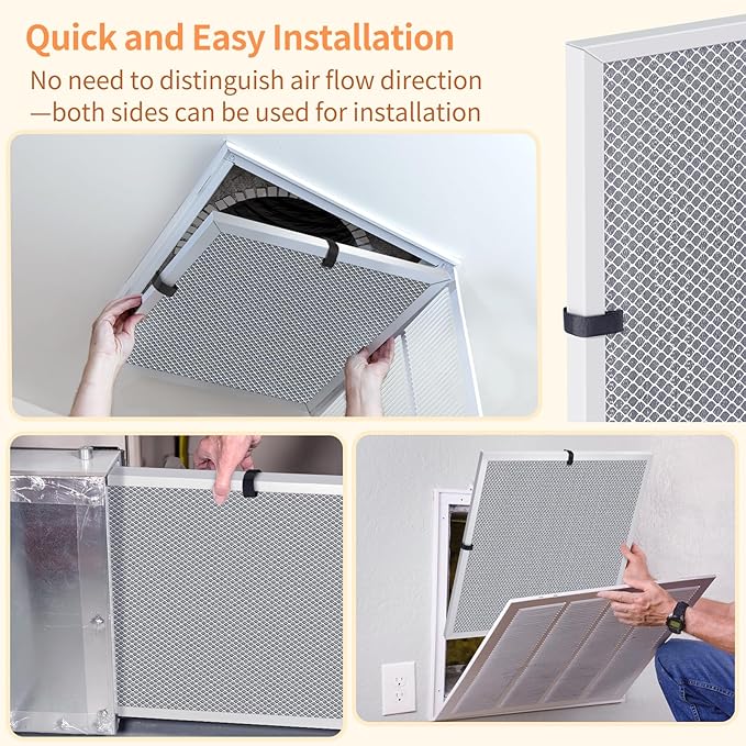 2-Pack 14x14x1 MERV 8 Reusable & Washable Electrostatic Air Filters - Long-Lasting Filter for HVAC, Furnace & Air Conditioner Units, Actual Size: 13-5/8” x 13-5/8” x 7/8”