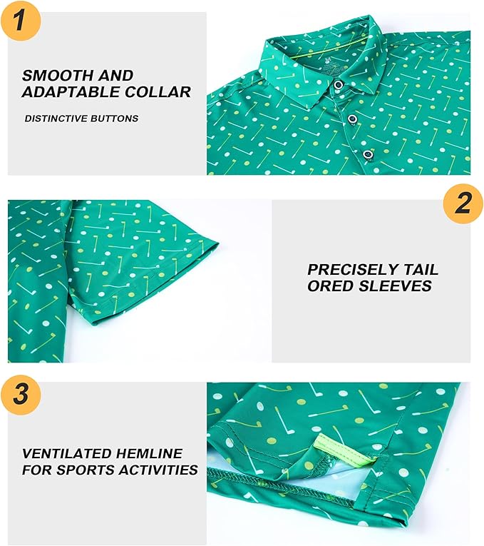 Damipow Premium Golf Shirts for Men Dry Fit Performance Polo Short Sleeve Collared Shirt
