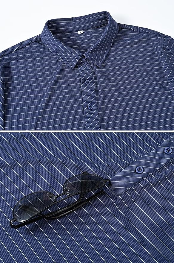 Tyhengta Men's Striped Shirt Short Sleeve Golf Polo Shirts