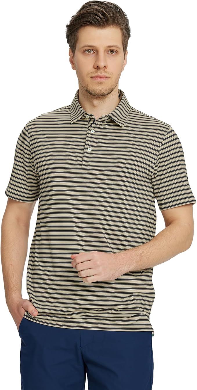 M MAELREG Golf Shirts for Men Short Sleeve Dry Fit Casual Striped Performance Moisture Wicking Collared Mens Polo Shirts