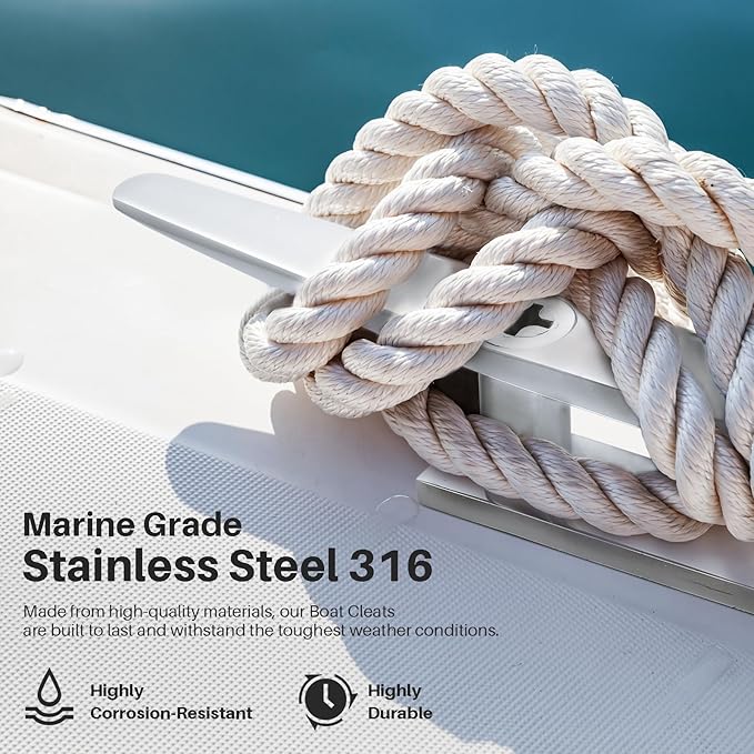 Boat Cleats Marine Grade 316 Stainless Steel Boat Mooring Cleat Pack of 4, Installation Accessories Included