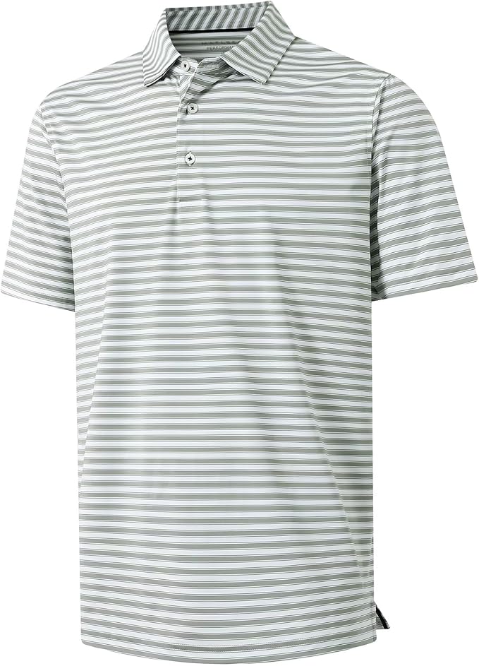 M MAELREG Golf Shirts for Men Short Sleeve Dry Fit Casual Striped Performance Moisture Wicking Collared Mens Polo Shirts