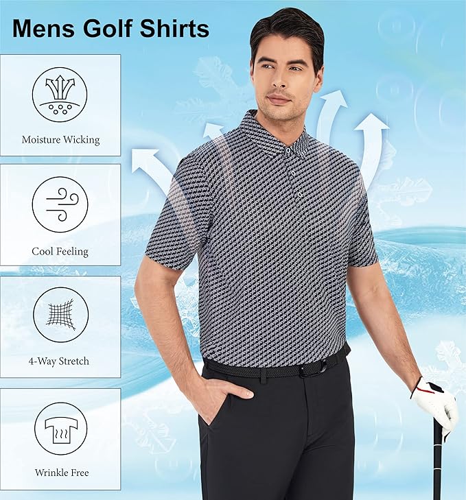 WARHORSEE Golf Polo Shirts for Men Short Sleeve Wrinkle Free 4 Way Stretch Moisture Wicking Performance Collared Tshirts
