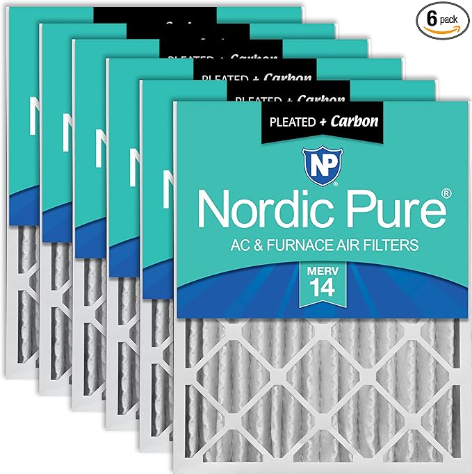 Nordic Pure 16x25x4 (Actual Size: 15 1/2 x 24 1/2 x 3 5/8) Pleated Air Filters MERV 14 Plus Carbon 6 Pack