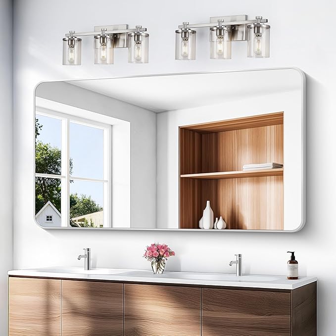 Silver Bathroom Mirror,60x36 inch Wall Mirror for Bathroom Wall Mounted,Rectangle Mirror for Bathroom Over Sink,Modern Frame Round Corner for Living Room,Bedroom Entryway,Horizontal/Vertical
