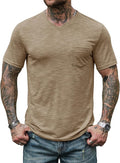 Men's V Neck T Shirts Casual Stylish Fitted Stretch Tee Shirt with Pocket (S-3XL)