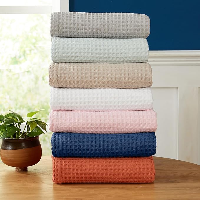 100% Cotton Waffle Weave Bed Blanket | Soft, Breathable, and Lightweight Blanket for All-Season | Perfect for Layering | Brielle Collection (King, Light Grey)
