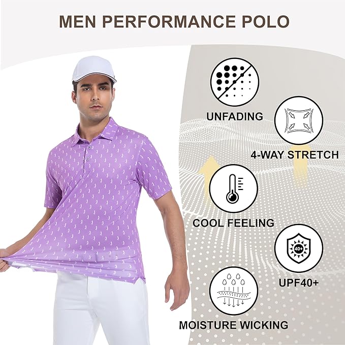 Damipow Premium Golf Shirts for Men Dry Fit Performance Polo Short Sleeve Collared Shirt