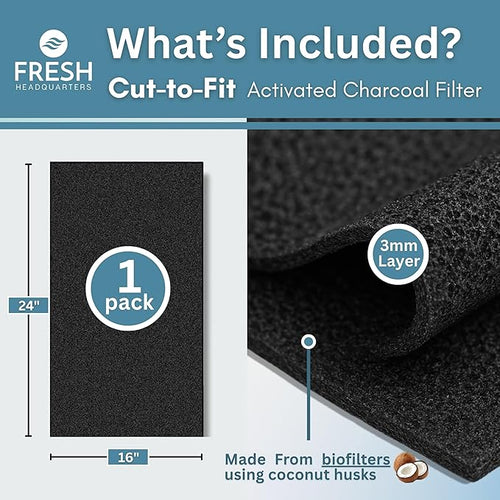 Activated Carbon Filter Pad - Cut To Fit AC Filter - Removes Dust, Odors & VOCs, Also for Window Units, RV, Air Purifier, & Air Vent Filters for Home Ceiling, Made in USA - 24"x16"