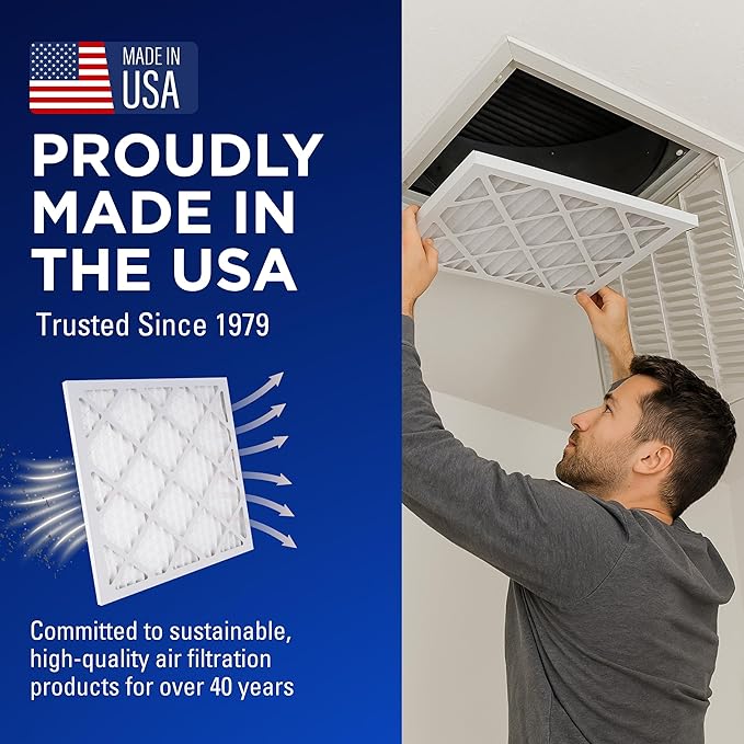 16x25x1 Air Filters, MERV 8 Pleated HVAC AC Furnace Filter Replacement, For Home and Commercial Use, Dust, Pet, & Lint, Made In USA, Easy Install (6 Pack)
