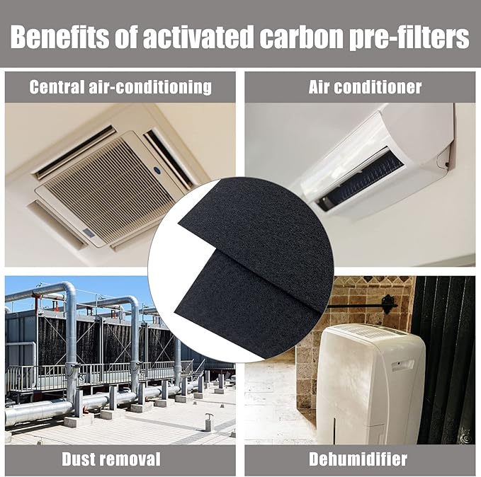 Carbon Fabric Filter - 16" x 48" x 0.2" (2 Pack) Activated Charcoal Hepa AC Vent Filter Replacement