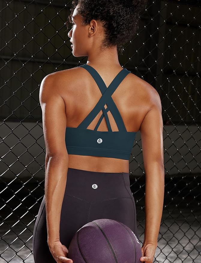 RUNNING GIRL Sports Bra for Women, Criss-Cross Back Padded Strappy Sports Bras Medium Support Yoga Bra with Removable Cups