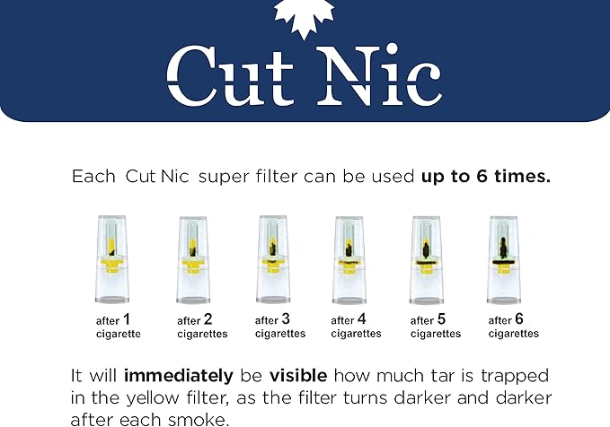 Cut-Nic 8 Hole Easy Draw Disposable Cigarette Filters - (1200 Filters) Including 4 Travel Cases