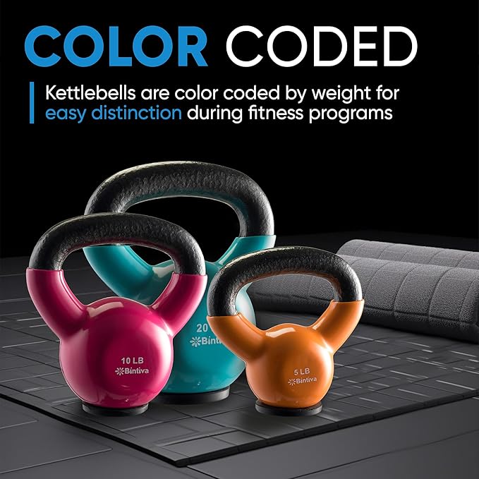 Kettlebell Sets Professional Grade - Strength Training Kettlebells for Home Workout - Cast Iron Kettle Bell Weight Sets for Men & Women with Special Protective Bottom